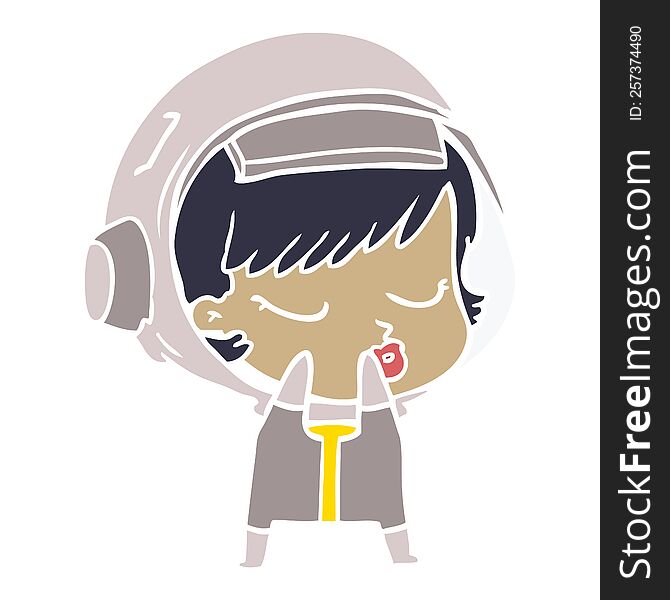 shy flat color style cartoon pretty astronaut girl