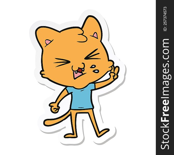 Sticker Of A Cartoon Hissing Cat