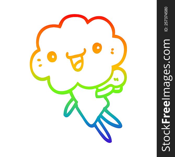 Rainbow Gradient Line Drawing Cartoon Cloud Head Creature