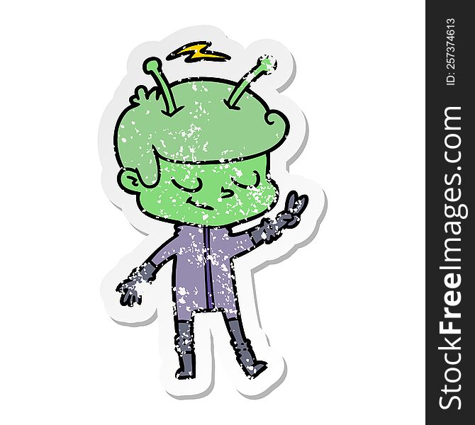 Distressed Sticker Of A Friendly Cartoon Spaceman