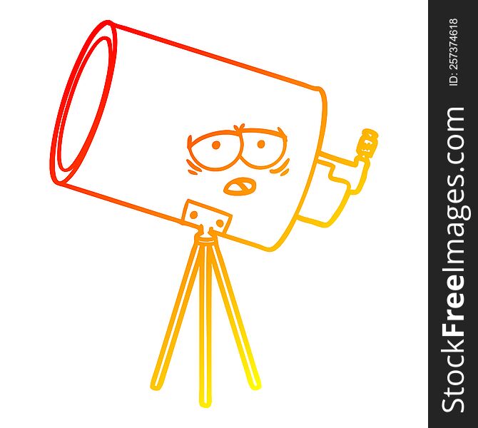 warm gradient line drawing of a cartoon bored telescope with face