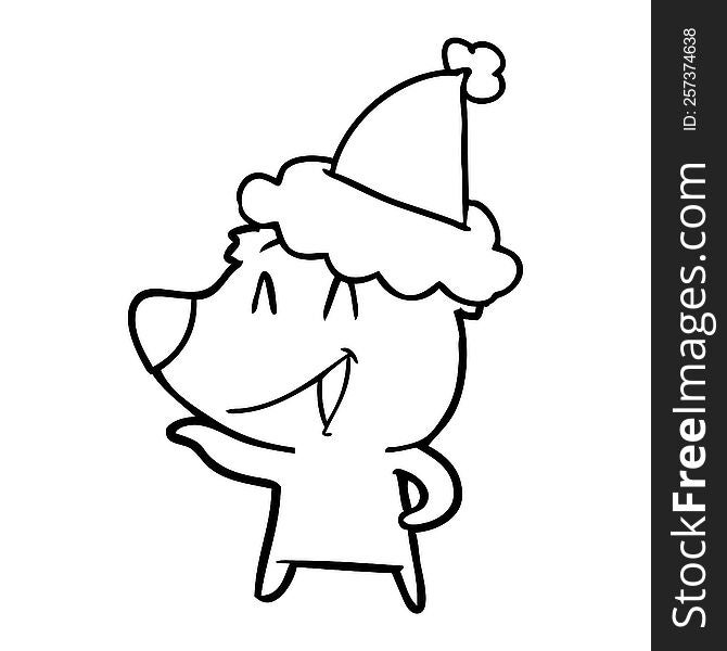 Laughing Bear Line Drawing Of A Wearing Santa Hat