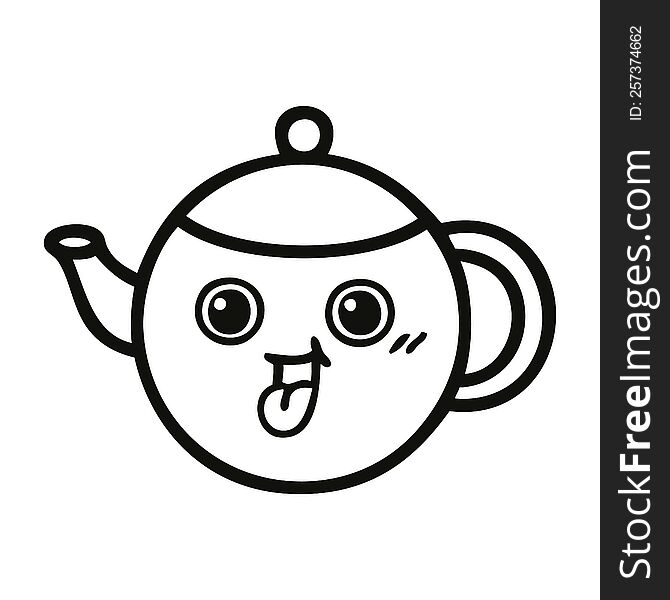 line drawing cartoon of a tea pot. line drawing cartoon of a tea pot