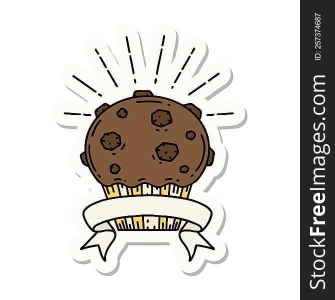 Sticker Of Tattoo Style Chocolate Muffin