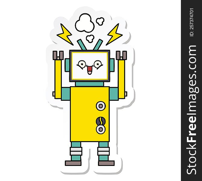 sticker of a cute cartoon happy robot
