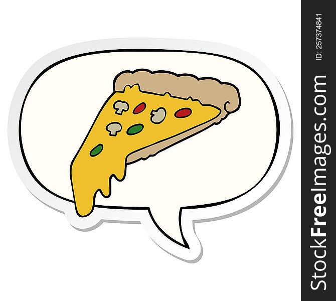 cartoon pizza slice with speech bubble sticker