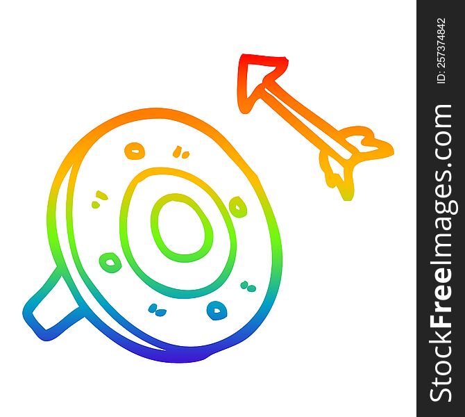 rainbow gradient line drawing of a cartoon shield and arrow