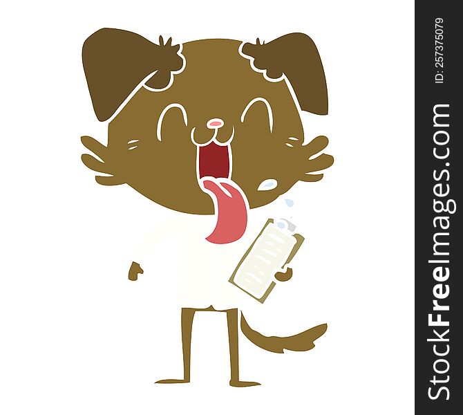 flat color style cartoon panting dog with clipboard