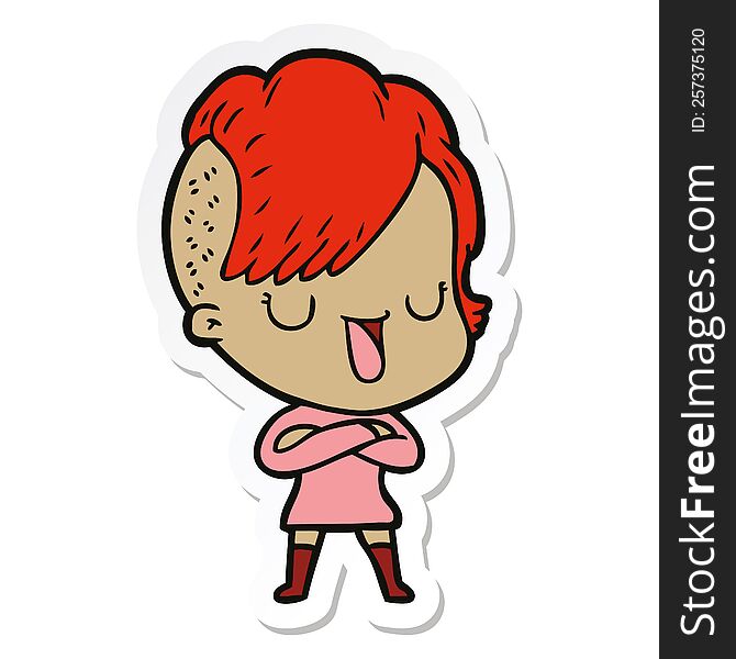 Sticker Of A Cute Cartoon Girl With Hipster Haircut