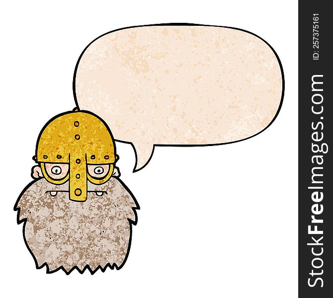 Cartoon Viking Face And Speech Bubble In Retro Texture Style