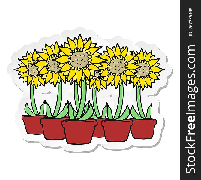 Sticker Of A Cartoon Sunflowers