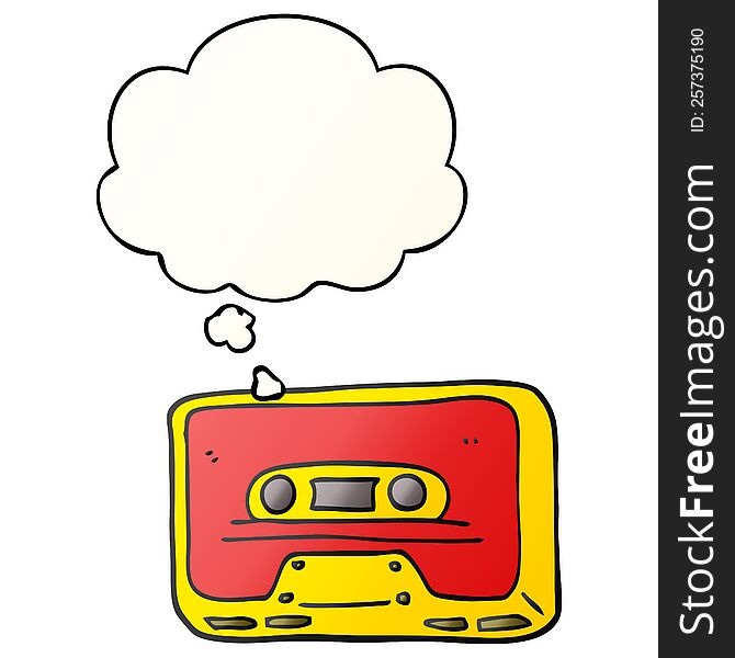 cartoon old tape cassette with thought bubble in smooth gradient style