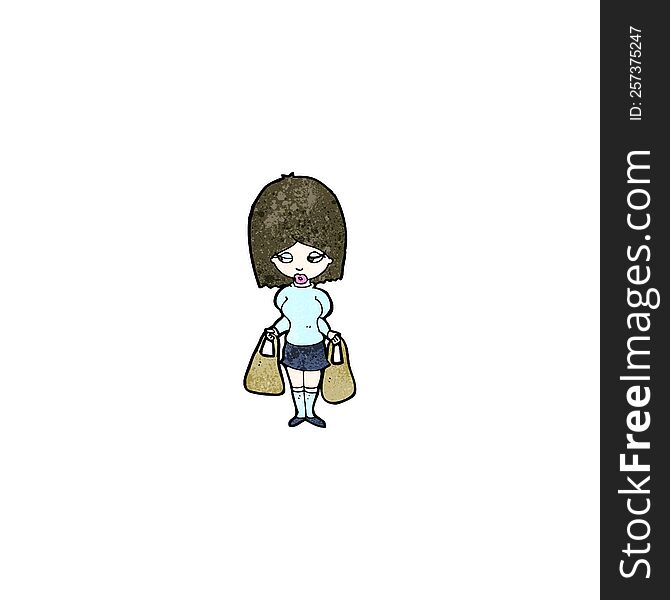 Cartoon Woman Carrying Shopping Bags