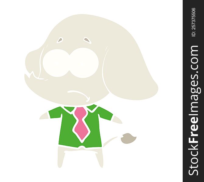 flat color style cartoon unsure elephant in shirt and tie