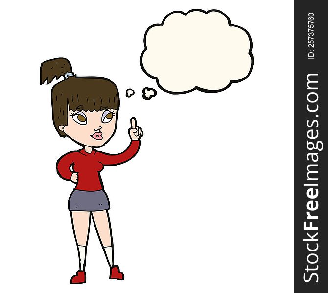 cartoon attractive girl with idea with thought bubble