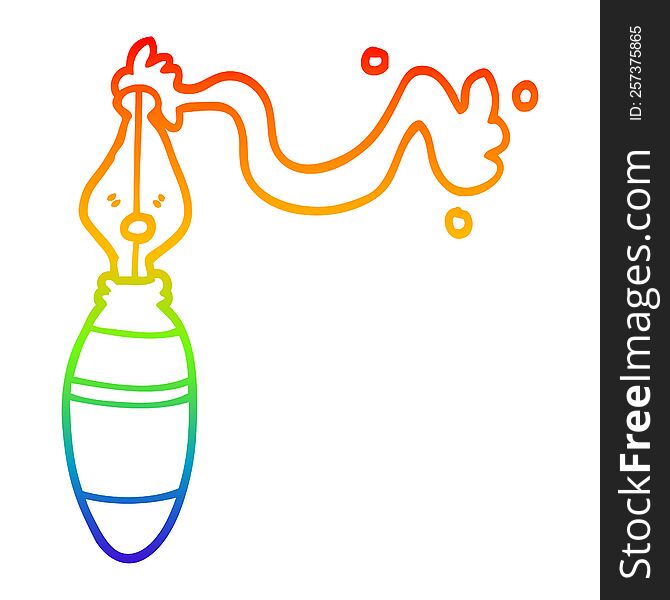 rainbow gradient line drawing of a cartoon fountain pen