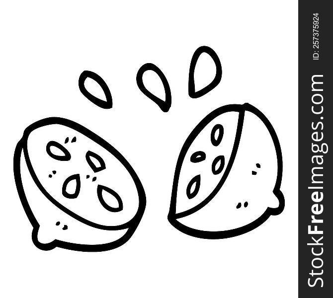 Line Drawing Cartoon Of A Halved Lime