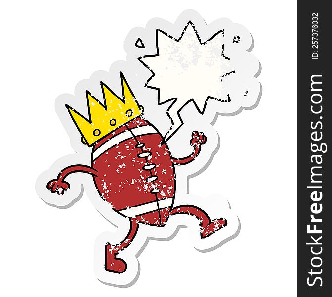 Football And Crown Cartoon And Speech Bubble Distressed Sticker