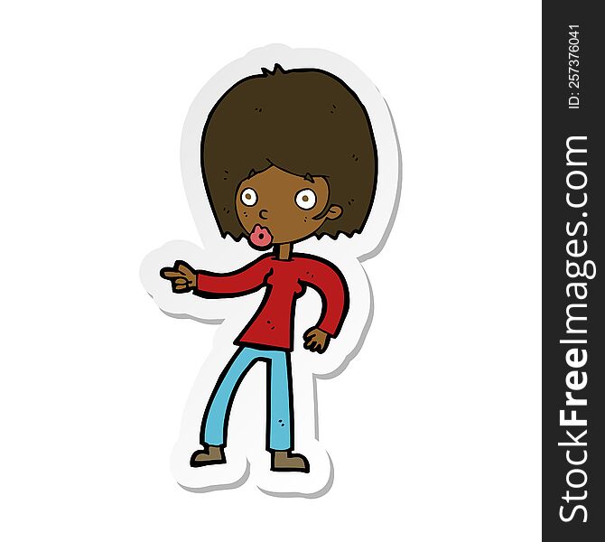 Sticker Of A Cartoon Woman Pointing