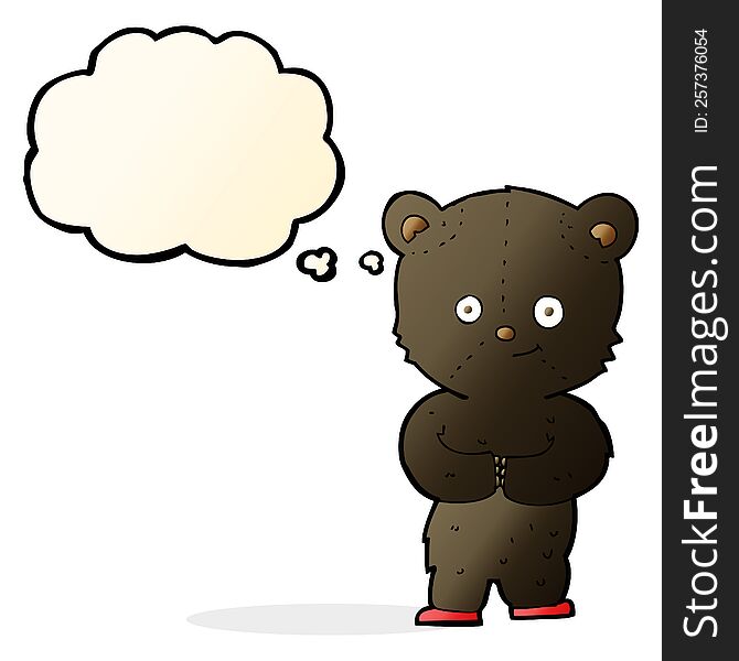 Cartoon Teddy Black Bear Cub With Thought Bubble