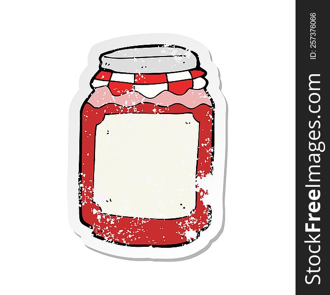 Retro Distressed Sticker Of A Cartoon Jar Of Jam