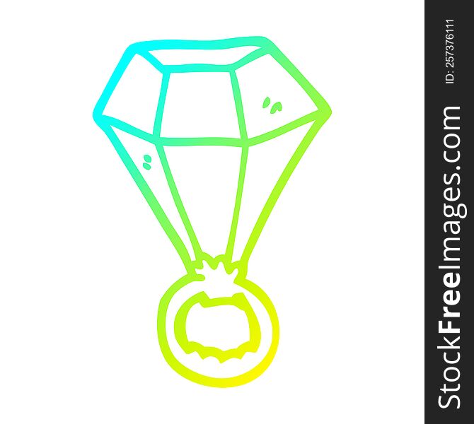 cold gradient line drawing of a cartoon diamond ring