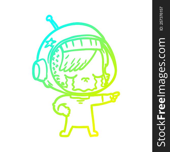 cold gradient line drawing of a cartoon crying astronaut girl