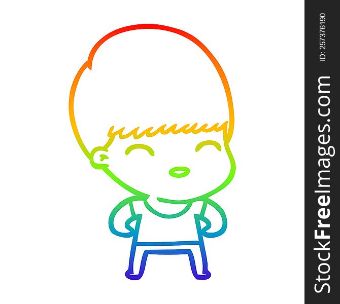 Rainbow Gradient Line Drawing Happy Cartoon Boy