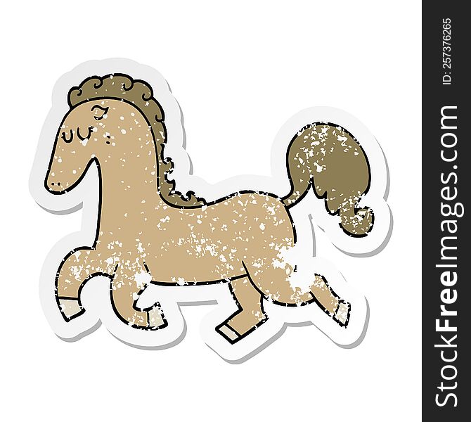 distressed sticker of a cartoon horse running