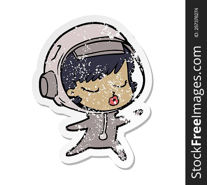 Distressed Sticker Of A Cartoon Pretty Astronaut Girl