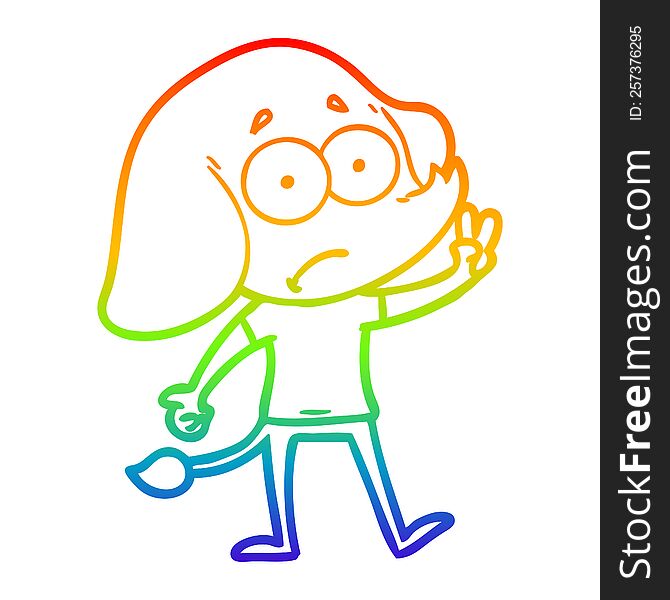 rainbow gradient line drawing of a cartoon unsure elephant