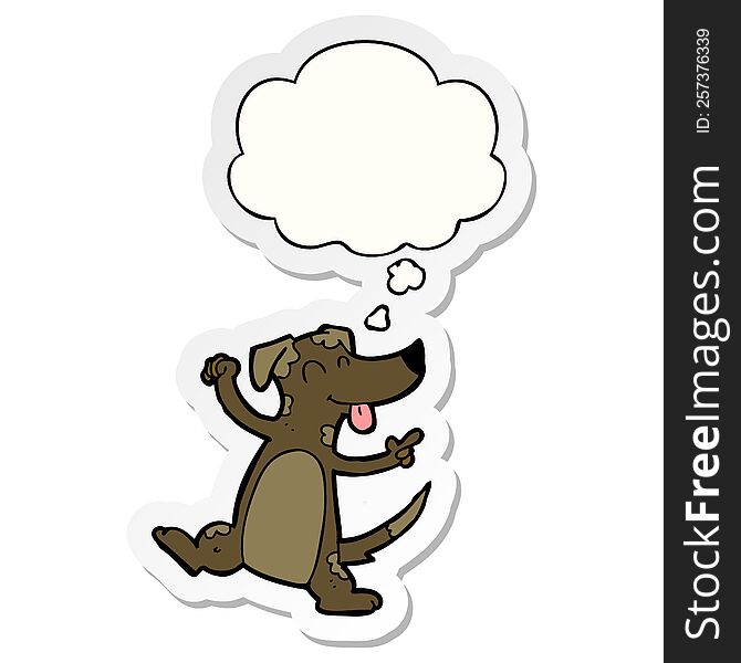 Cartoon Dancing Dog And Thought Bubble As A Printed Sticker