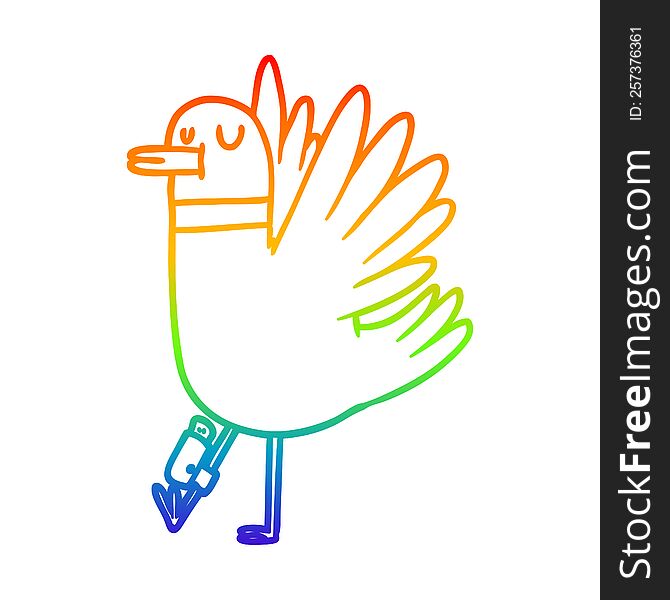 rainbow gradient line drawing cartoon flapping wood pigeon