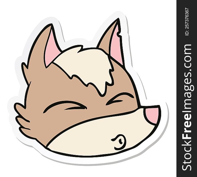 sticker of a cartoon wolf face whistling
