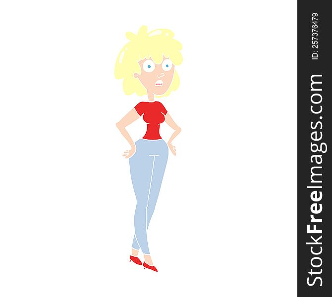 flat color illustration of surprised woman. flat color illustration of surprised woman