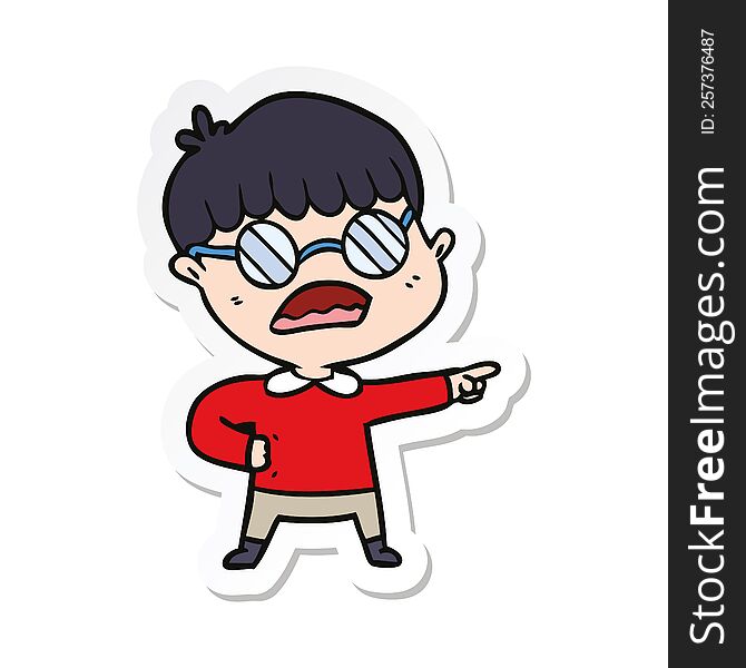 Sticker Of A Cartoon Pointing Boy Wearing Spectacles