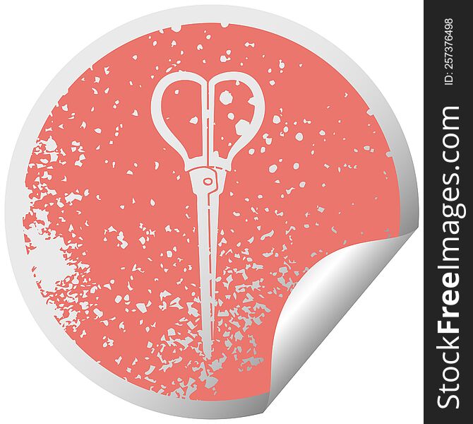 Quirky Distressed Circular Peeling Sticker Symbol Scissors