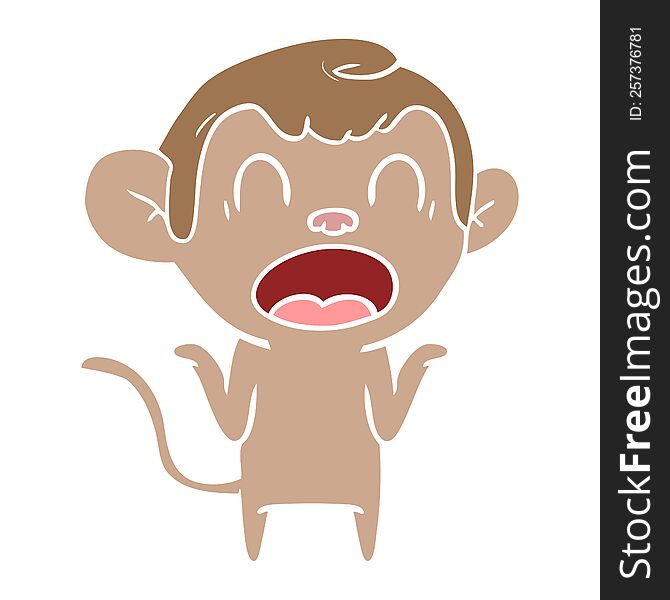 Shouting Flat Color Style Cartoon Monkey Shrugging Shoulders