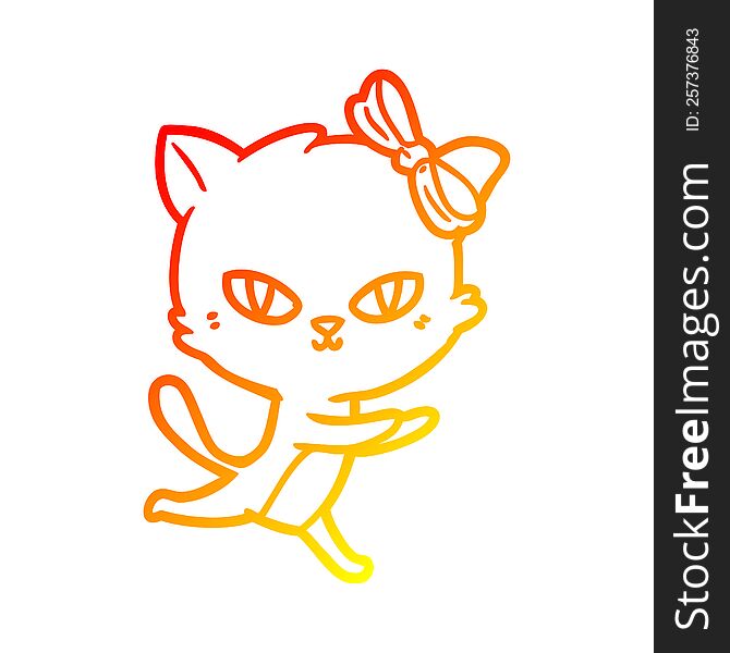 Warm Gradient Line Drawing Cute Cartoon Cat Running