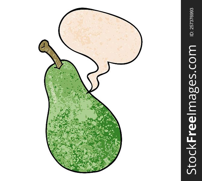 Cartoon Pear And Speech Bubble In Retro Texture Style