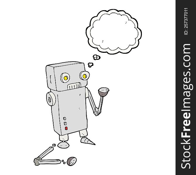 freehand drawn thought bubble cartoon broken robot