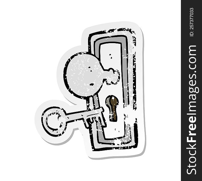 retro distressed sticker of a cartoon key and keyhole