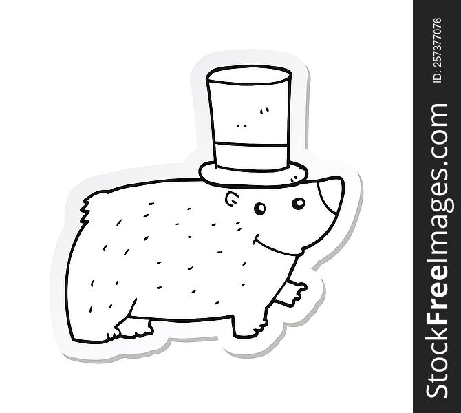 Sticker Of A Cartoon Bear Wearing Top Hat