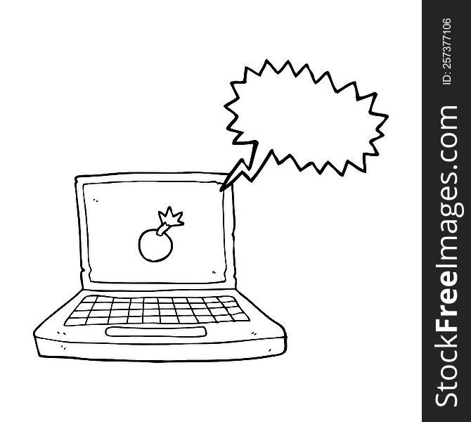 Speech Bubble Cartoon Laptop Computer With Bomb Symbol