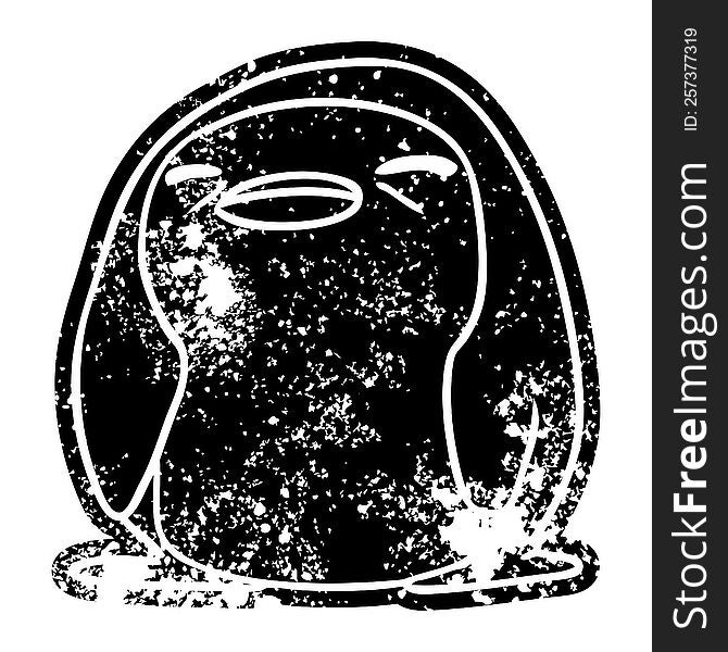 grunge distressed icon kawaii of a cute penguin. grunge distressed icon kawaii of a cute penguin