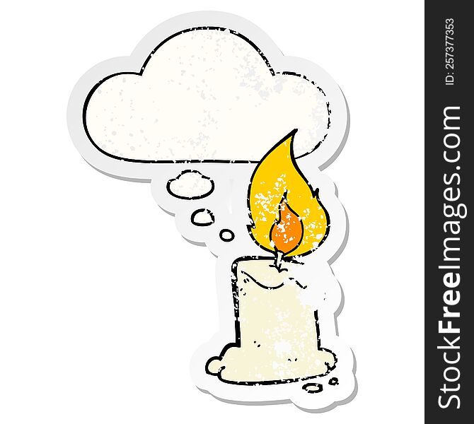 cartoon candle with thought bubble as a distressed worn sticker