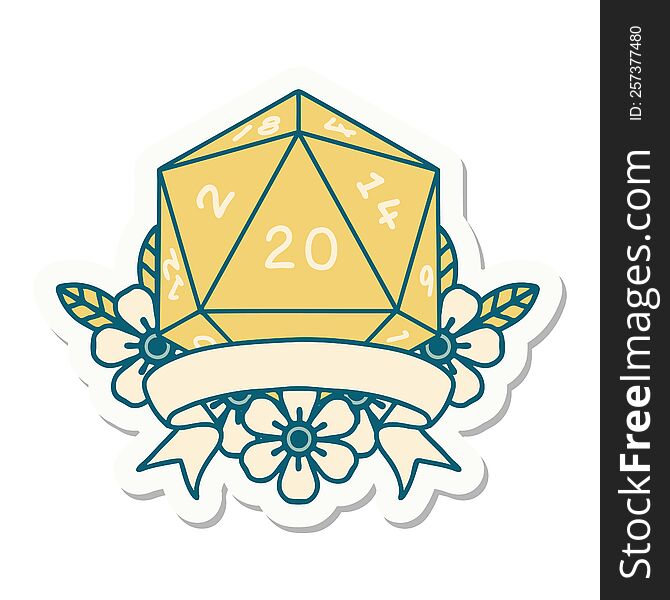 Natural 20 Critical Hit D20 Dice Roll Sticker