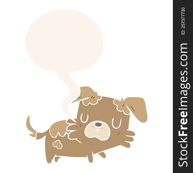 cartoon little dog with speech bubble in retro style