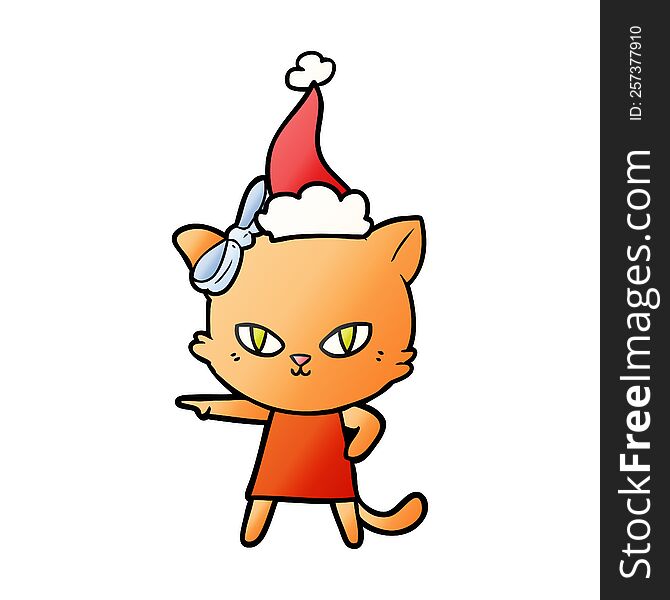cute hand drawn gradient cartoon of a cat wearing dress wearing santa hat. cute hand drawn gradient cartoon of a cat wearing dress wearing santa hat