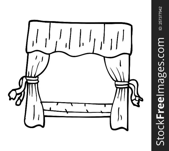 line drawing cartoon window with curtains